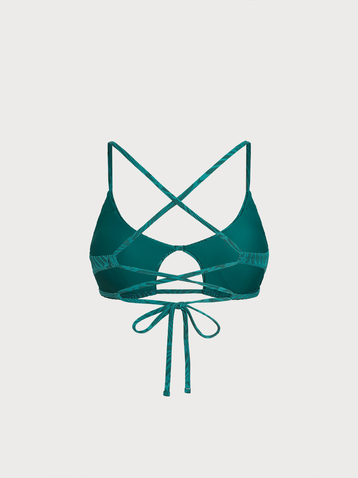 Dark Green Textured Cut Out Bikini Top