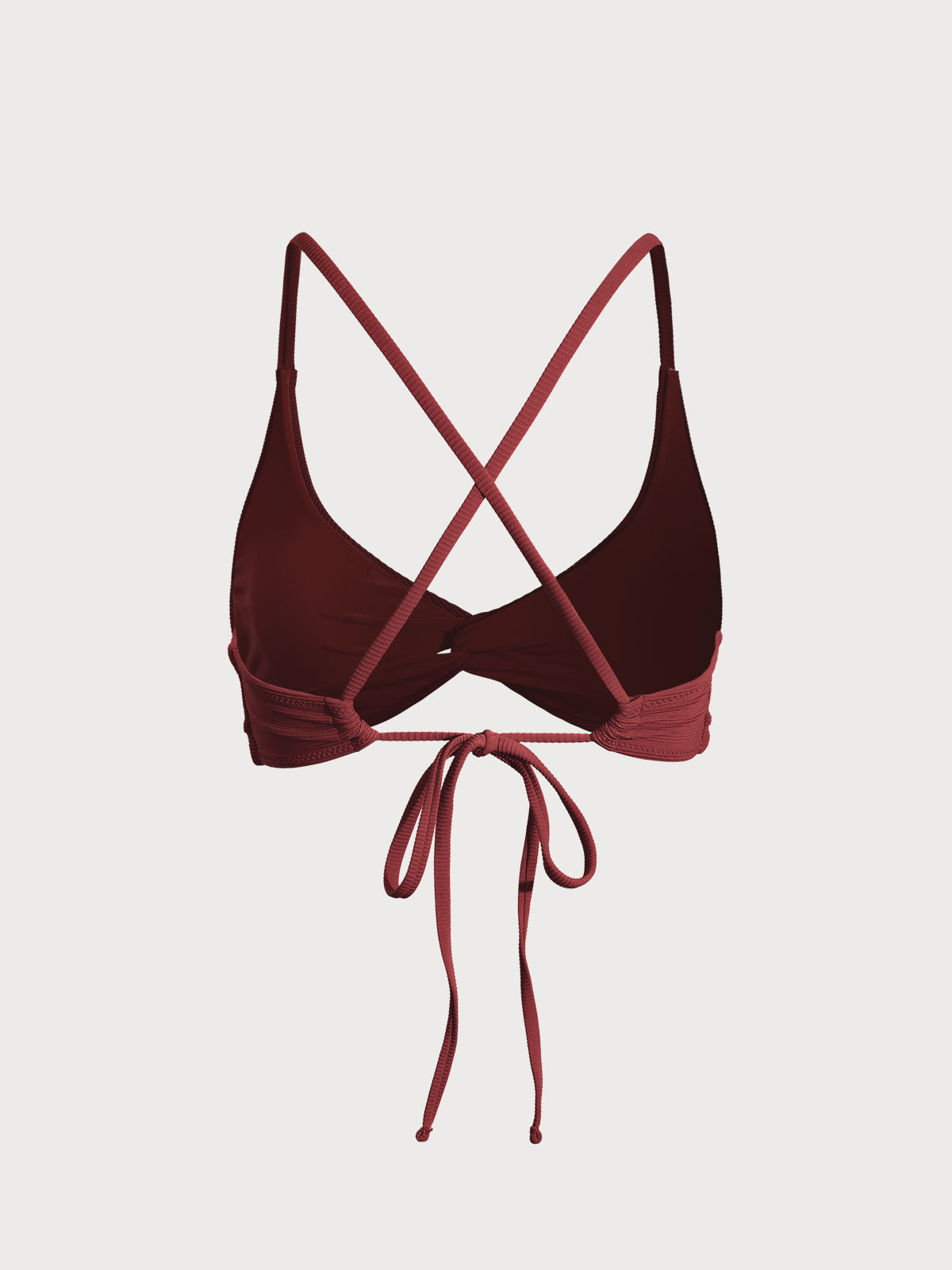 Wine Red Twist Backless Bikini Top