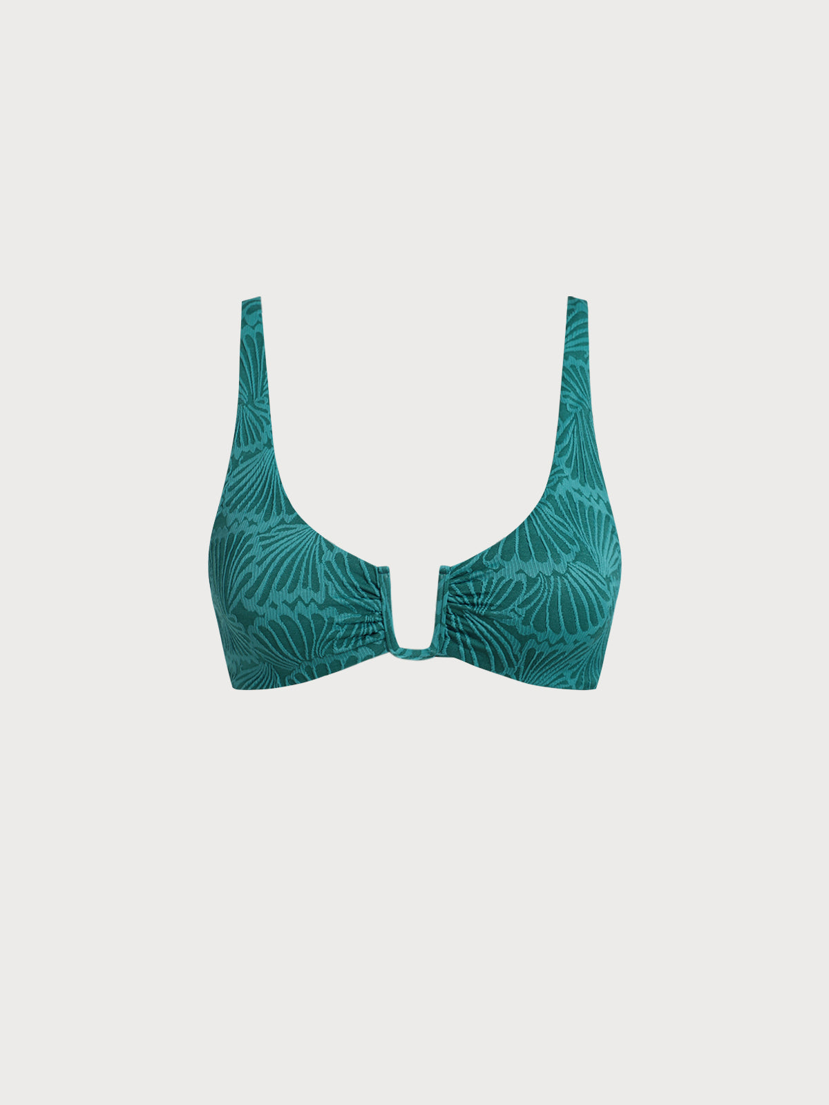 Dark Green Jacquard U-Ring Cross Back Bikini Top