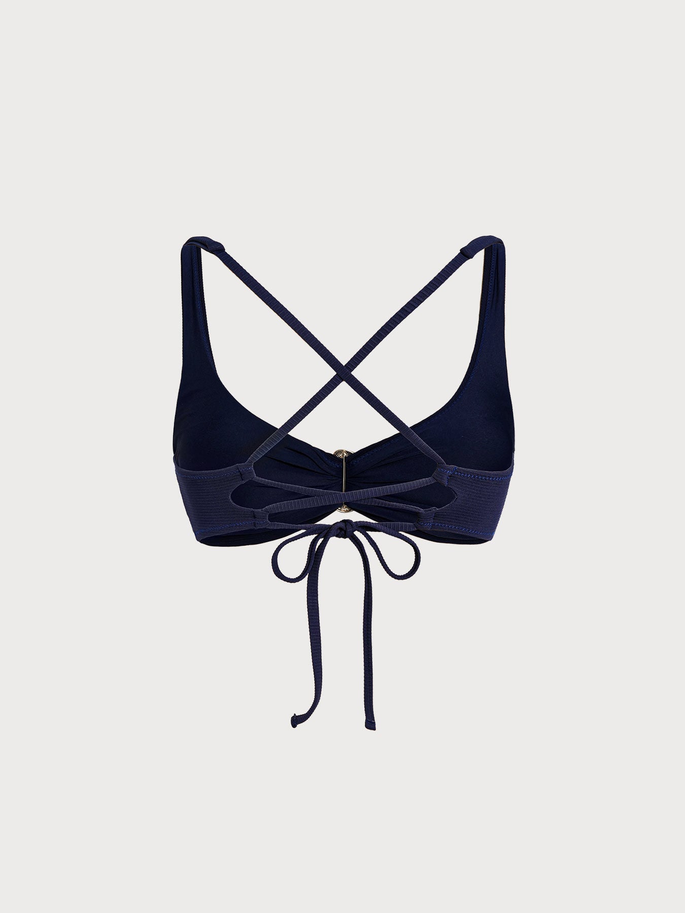 Navy Ribbed O-Ring Bikini Top