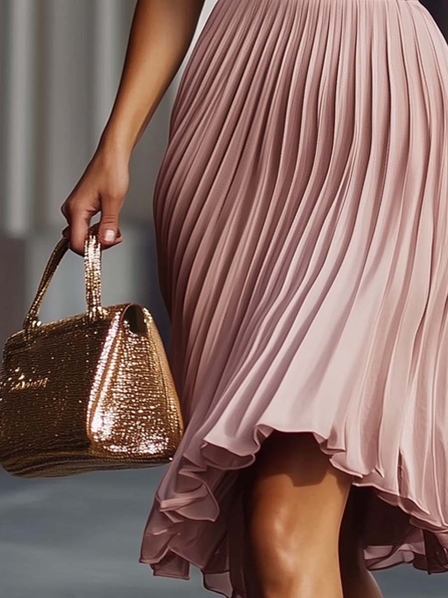 (sale)Pleated Texture Sleeveless Midi Dress