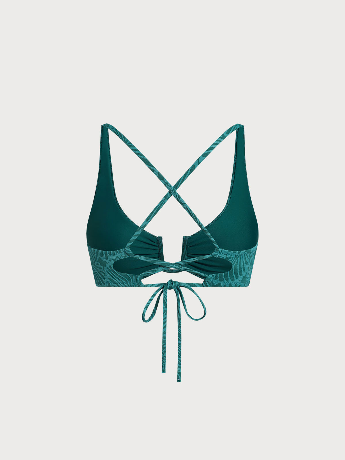 Dark Green Jacquard U-Ring Cross Back Bikini Top