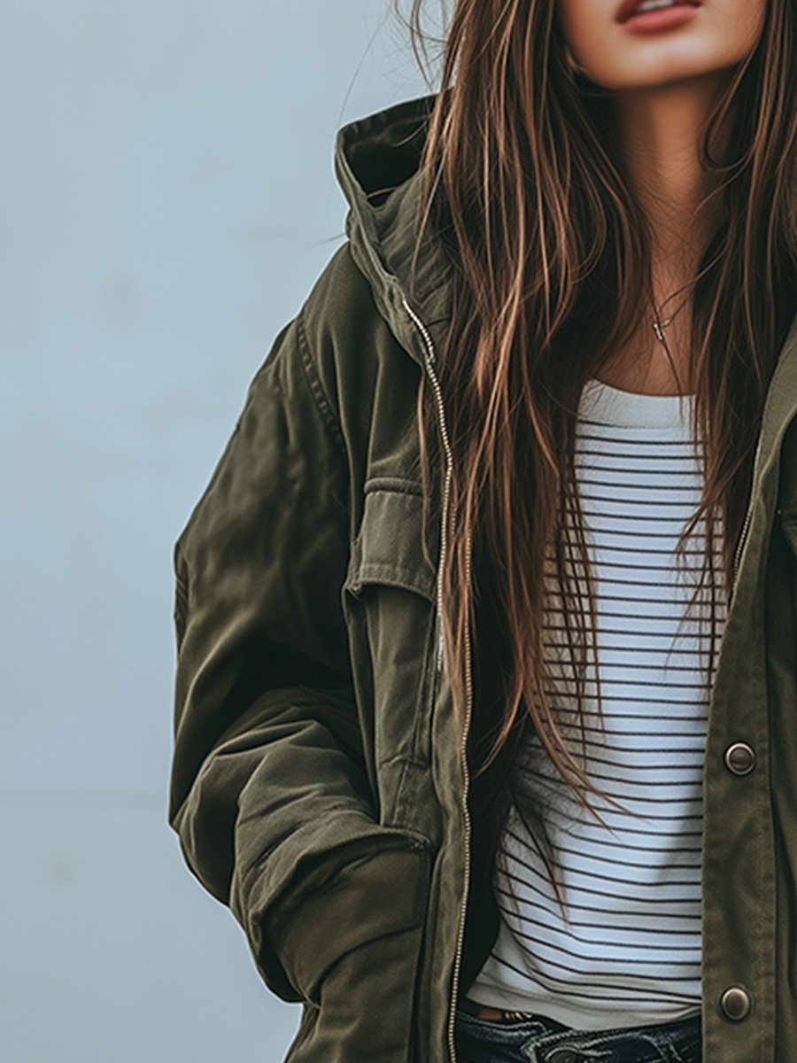 Vintage Casual Hooded Windproof Multi-pocket Work Jacket