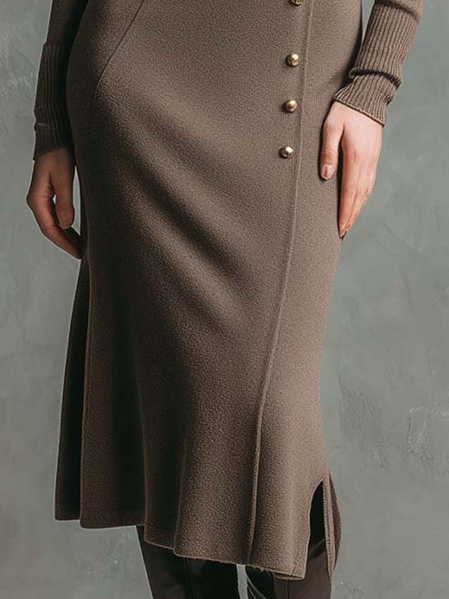 Elegant Button-Front Knit Midi Dress