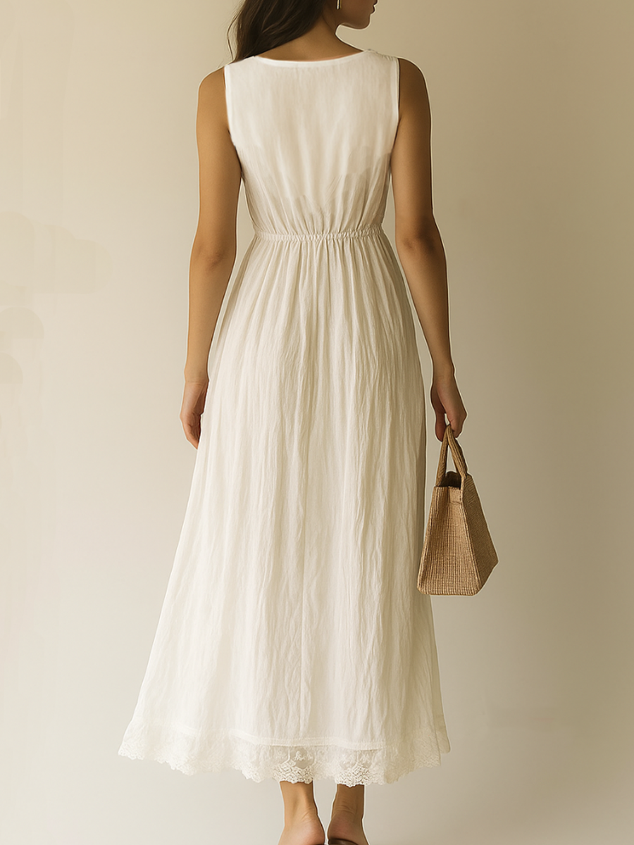 Bohemian Embroidered Sleeveless Chiffon Maxi Dress