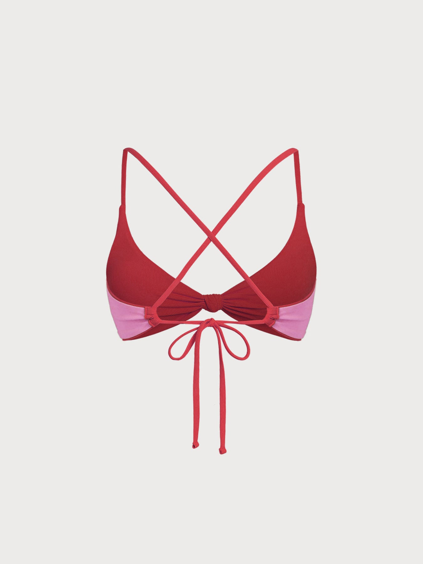 Red-Pink Reversible Knot X Cross Bikini Top