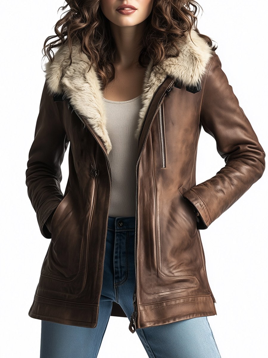 Vintage Wool Multi-pocket Sheepskin Faux Leather Warm Coat