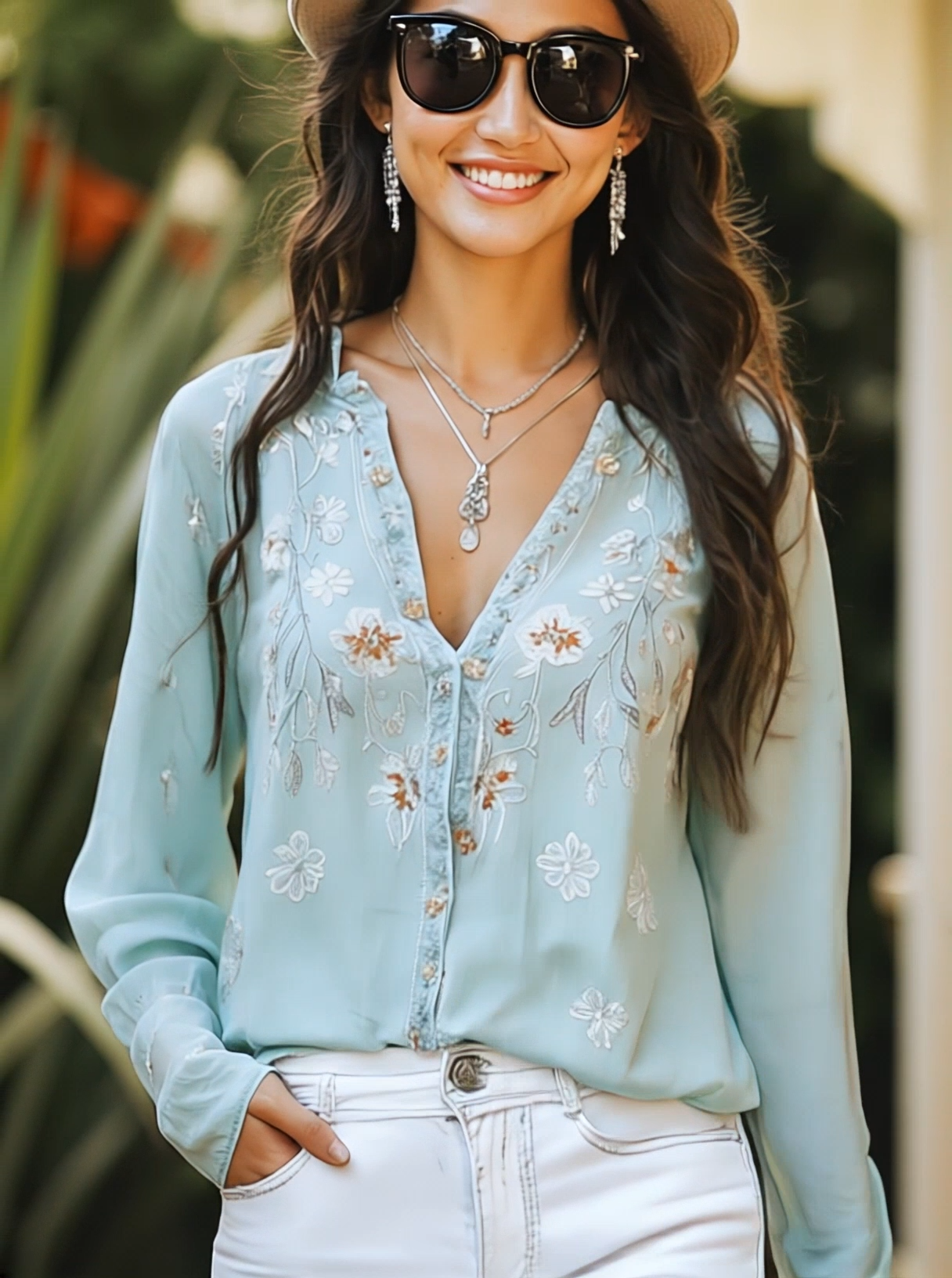 Soft And Casual Bohemian Style Embroidered Shirt