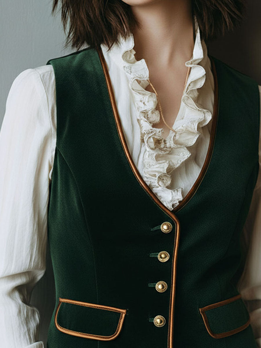 Vintage Victorian Velvet Tailored Vest With Gold Button