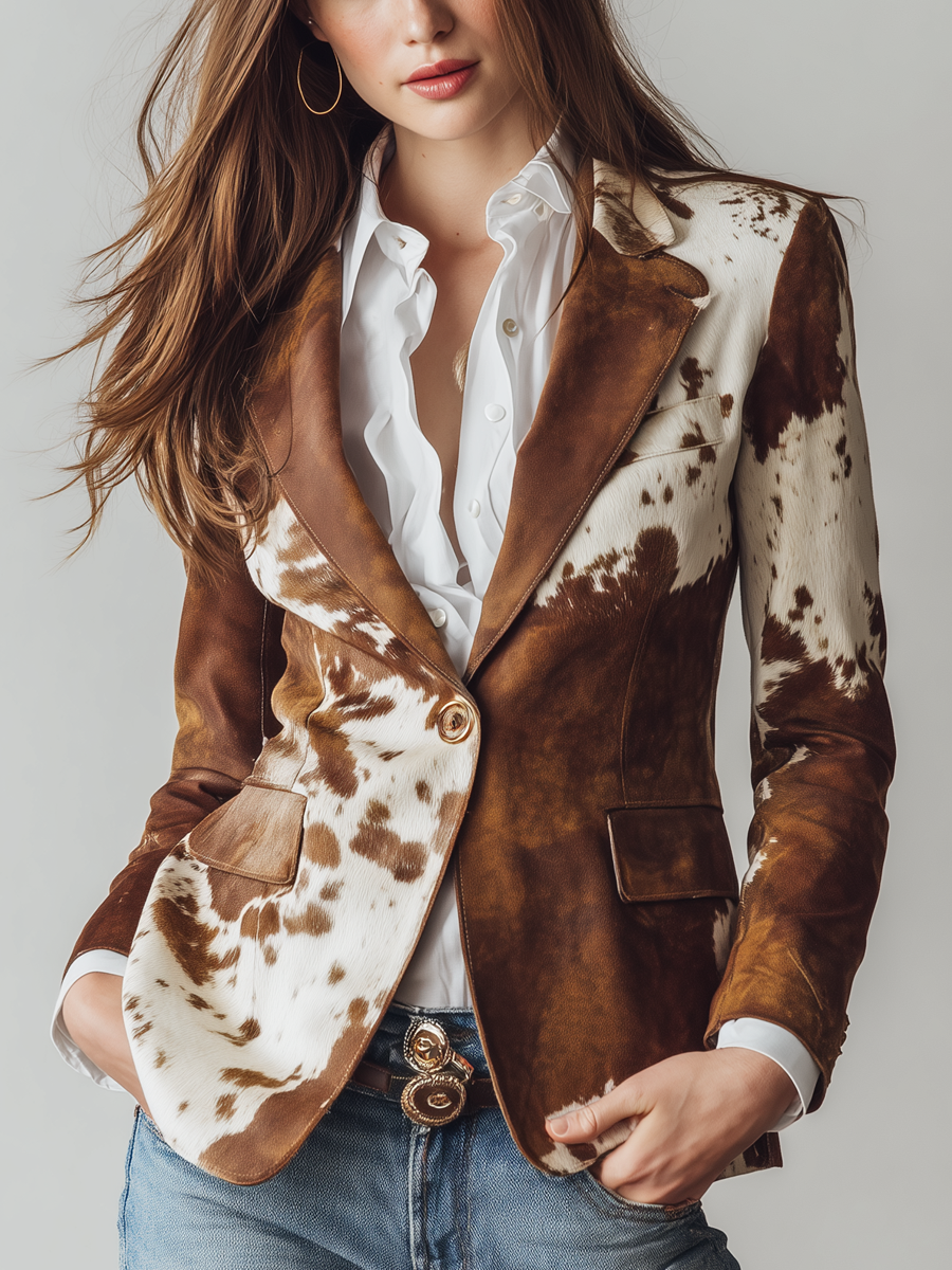 Vintage Cow Skin Printted Eco-friendly Suede Blazer