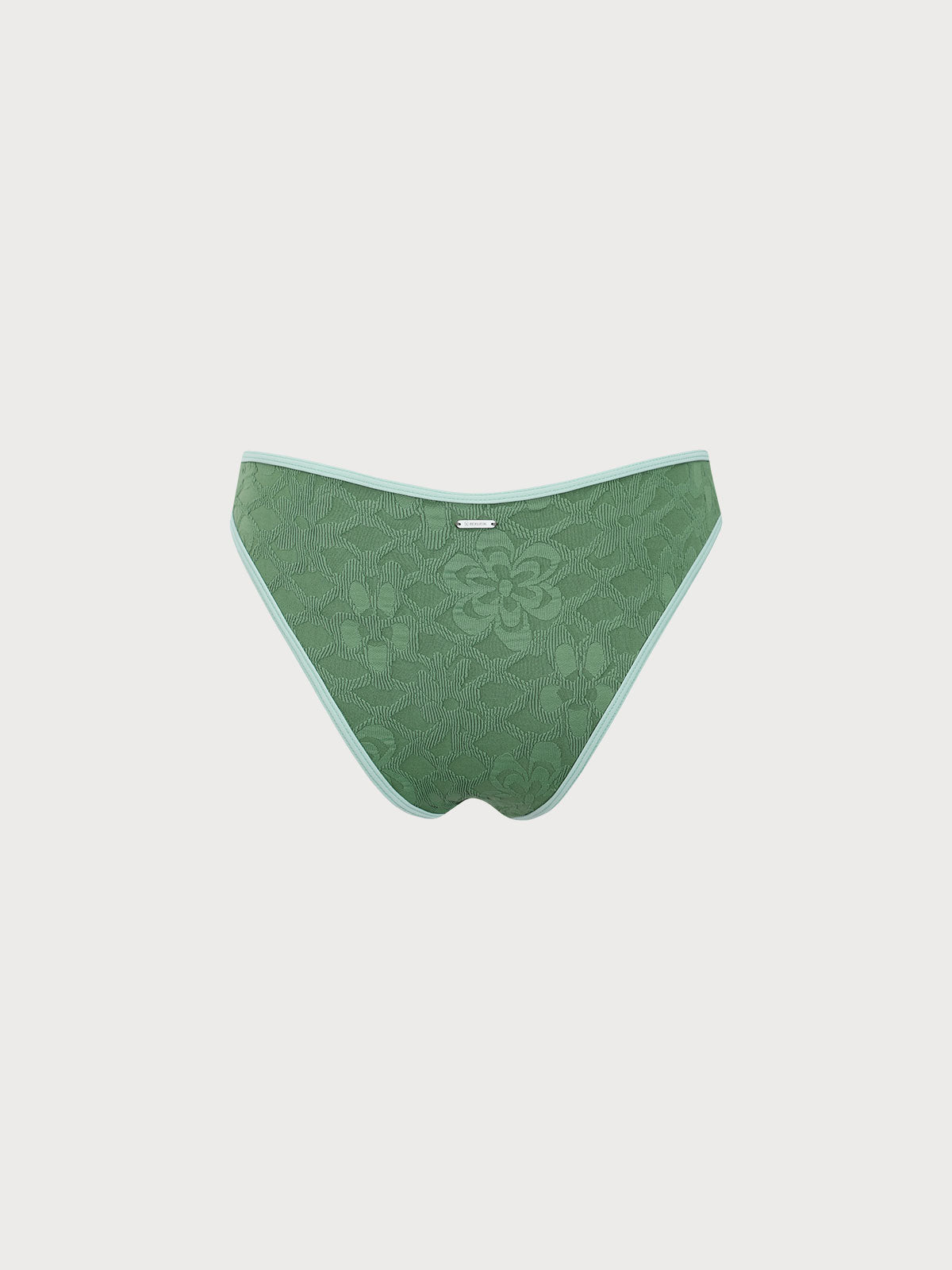 Dark Green Contrast Jacquard Bikini Bottom