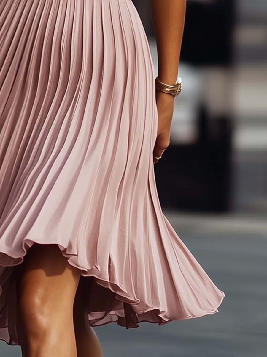 (sale)Pleated Texture Sleeveless Midi Dress